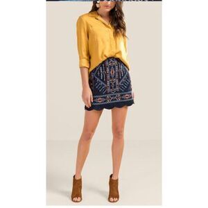 Blu rain navy blue/corduroy/embroidered skirt/scallop hem/mini skirt/size small￼